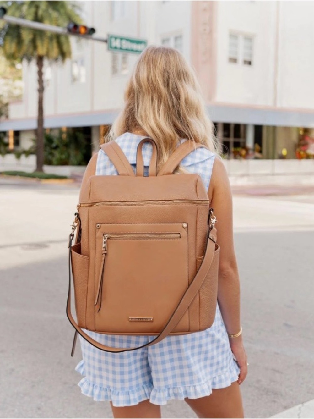 Poppy & Peonies Commuter Taupe Mousse Convertible Leather Backpack Tote - Women